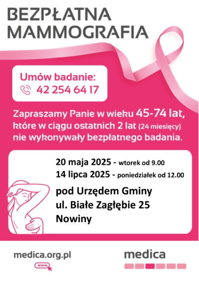 Bezpłatne badania mammograficzne w Nowinach