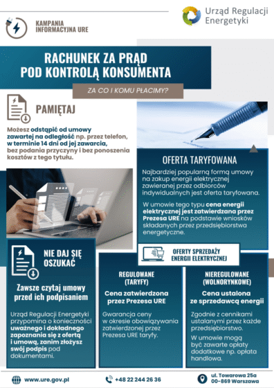 Kampania Informacyjna dotyczącą rachunków za energię elektryczną pt. “Rachunki pod kontrolą konsumenta”