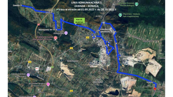 ZMIANA ROZKŁADU ORAZ TRASY LINII ZAWADA-KOWALA