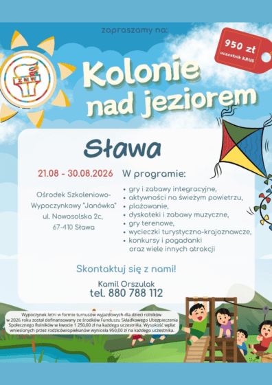 Kolonie nad jeziorem dla dzieci rolników