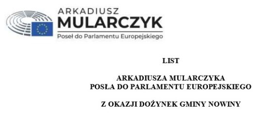 List okolicznościowy Europosła Arkadiusza Mularczyka z okazji Dożynek Gminy Nowiny