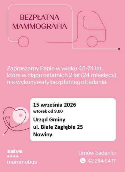 Bezpłatne badania mammograficzne w Nowinach