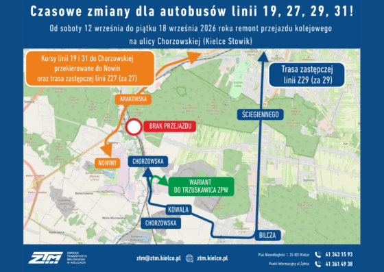 Czasowe zmiany dla autobusów linii 19, 27, 29 i 31