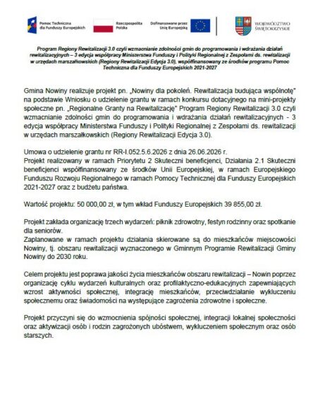 Nowiny dla pokoleń. Rewitalizacja budująca wspólnotę